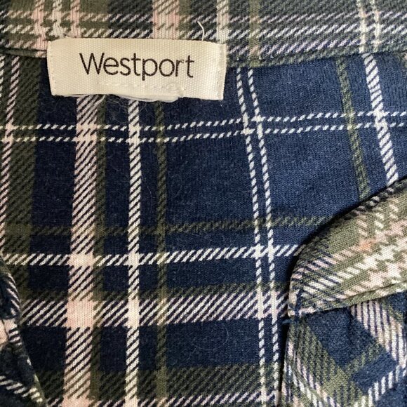 Westport Soft Plaid 3/4 Bell Sleeve Peplum Front V-Neck Button Top Sz PL #18P - Picture 7 of 9